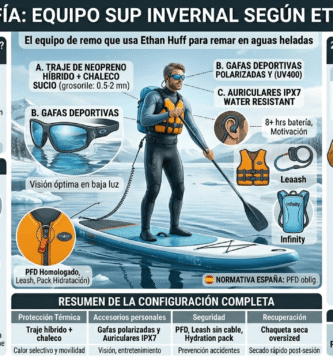 El equipo de remo que usa Ethan Huff para remar en aguas heladas El equipo de remo que usa Ethan Huff para remar en aguas heladas